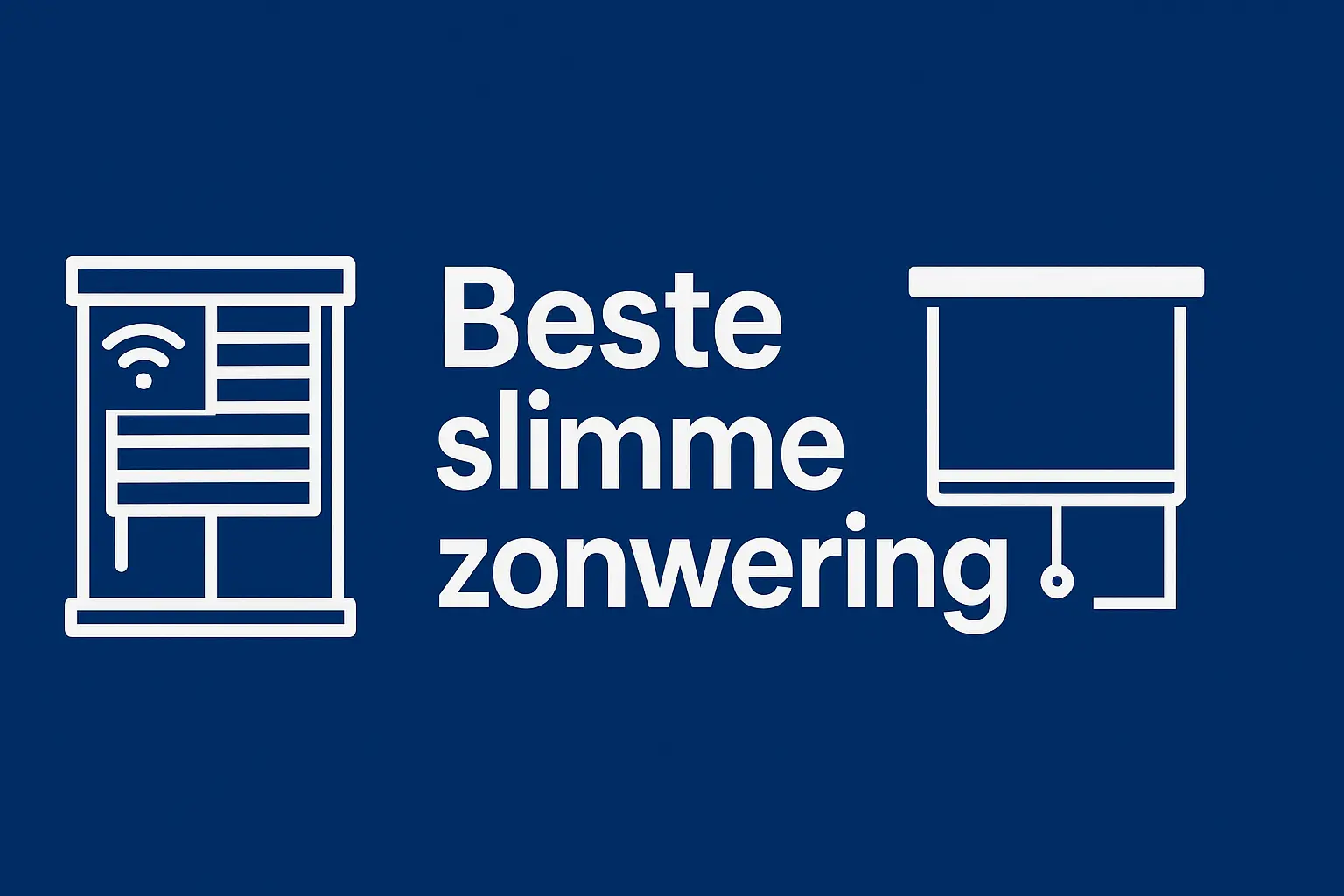 Banner slimme zonwering met automatische rolgordijnen en smart home symbolen